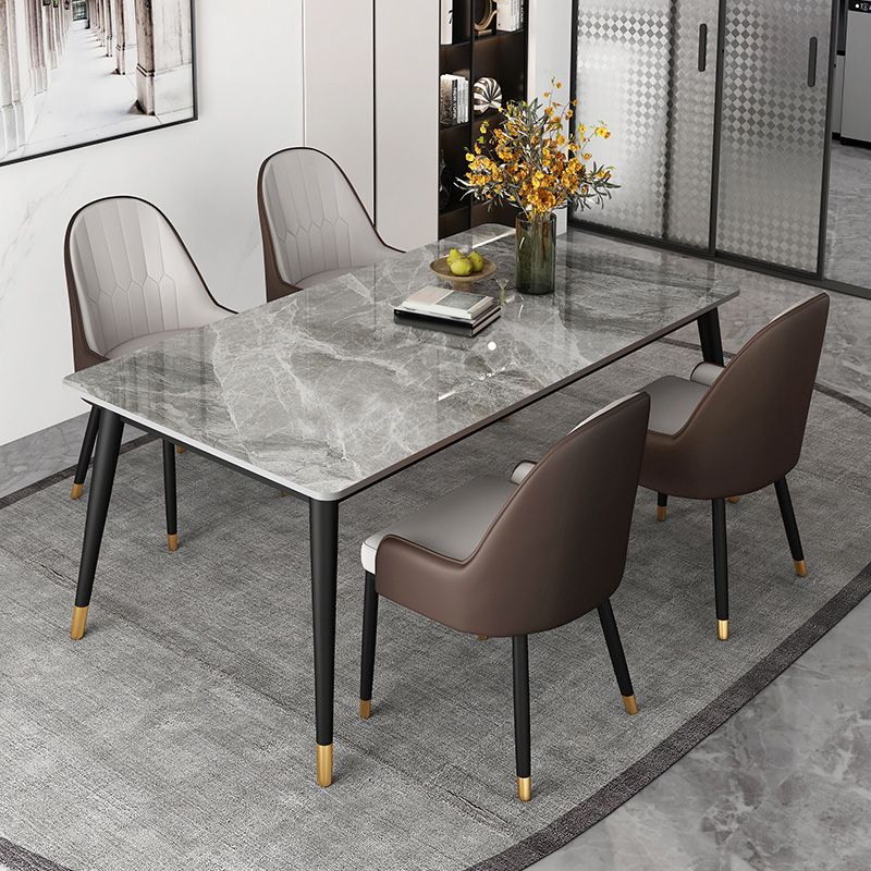Rectangle Black Base Dining Table Modern Stone Table for Dining Room Use