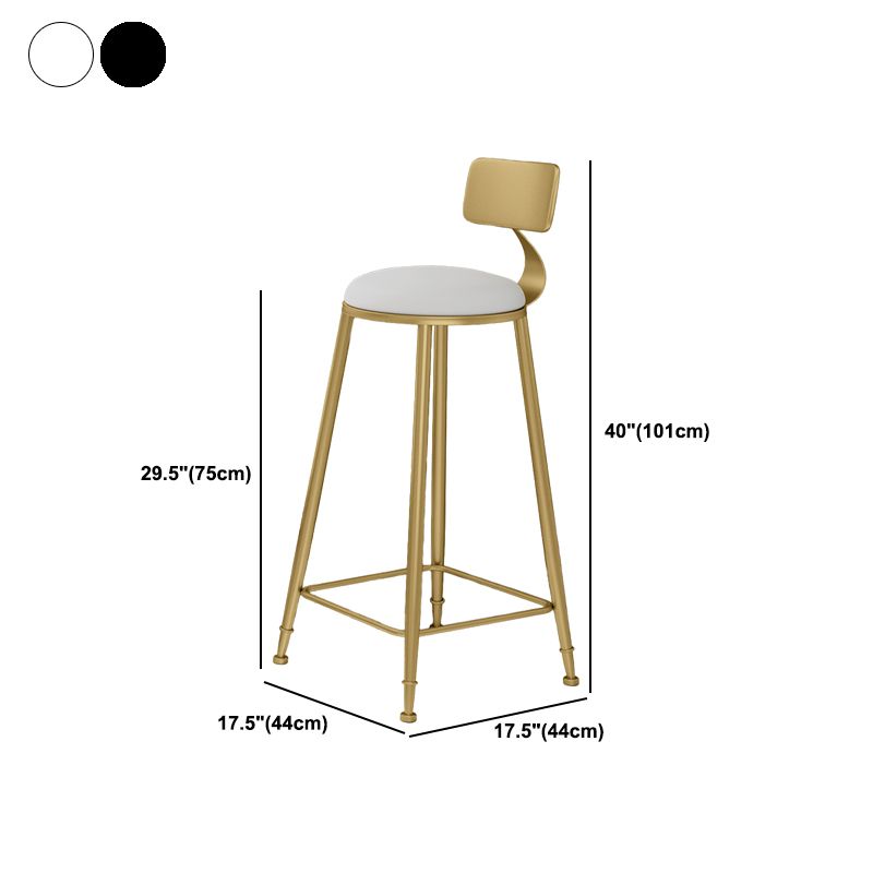 Glam Round Counter-height Stool Leather Footrest Bar Stool with Gold Base