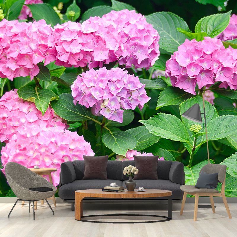Hydrangeas Mural Wallpaper for Girls Bedroom, Light Color, Custom Print