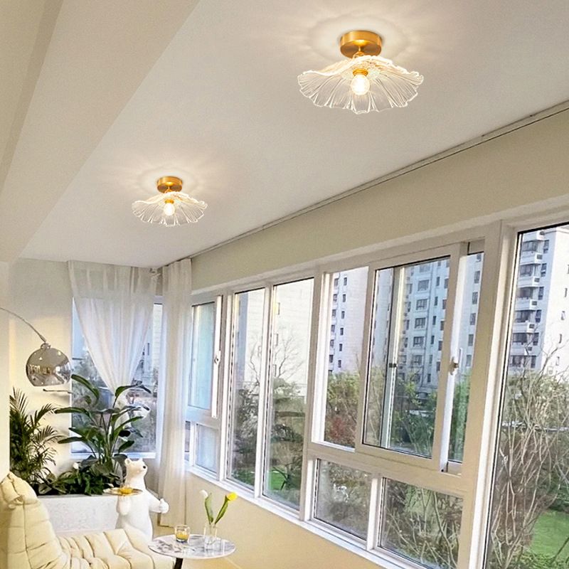 Flower Shape Flush Mount Modern Style Glass 1 Light Flush Ceiling Light in Clear /Green