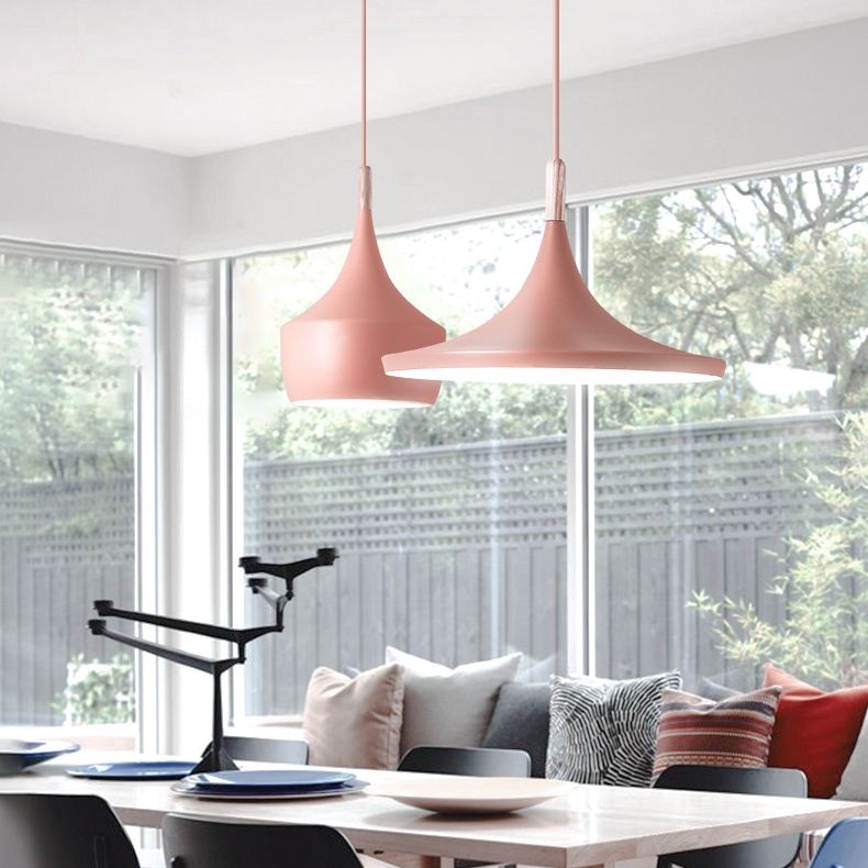 Moderne einfache nordische Hutform -Form Pendell Aluminium 1 Licht in Pink für Esszimmer Wohnzimmer