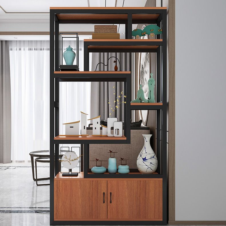 Modern Bookshelf with Doors Geometric Shelf Bookcase for Office