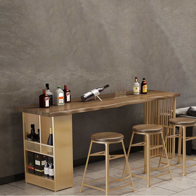 Rectangle Solid Wood Top Bar Dining Table Contemporary Bar Height Table with Storage Base