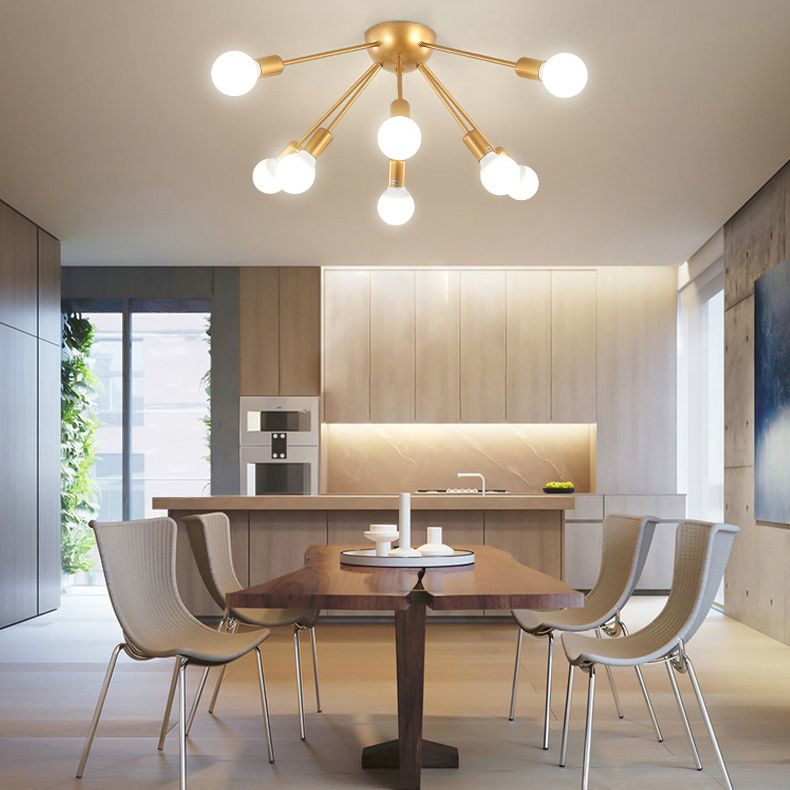 Design Industrial Sputnik Semi Flush Monte Techo Ligero de metal semi Flexiones de luz para dormitorio