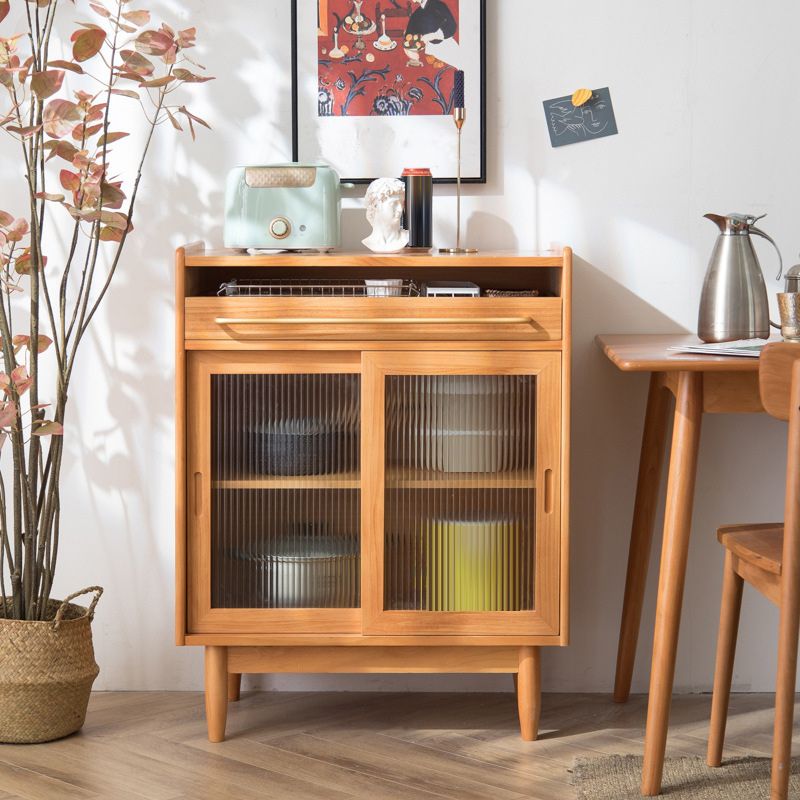 Modern Display Stand Pine Display Cabinet with Doors for Dining Room