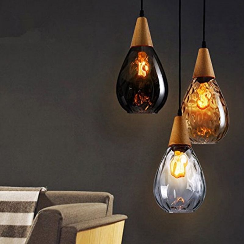 Dinning Room Hanging Ceiling Light Minimalist Pendant Light Kit with Teardrop Glass Shade