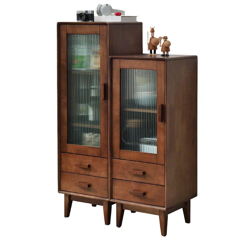 Modern Style Solid Wood Storage Sideboard Cabinet with Glass Doors in Brown