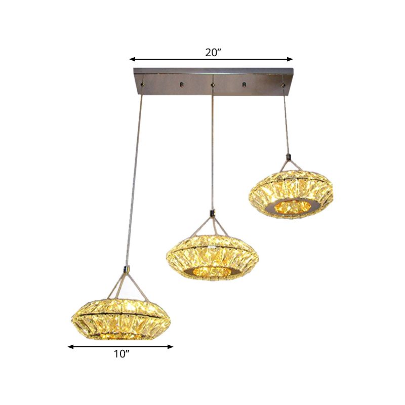 3 Heads Multi Light Pendant Simple UFO Clear Beveled Crystal LED Suspension Lighting