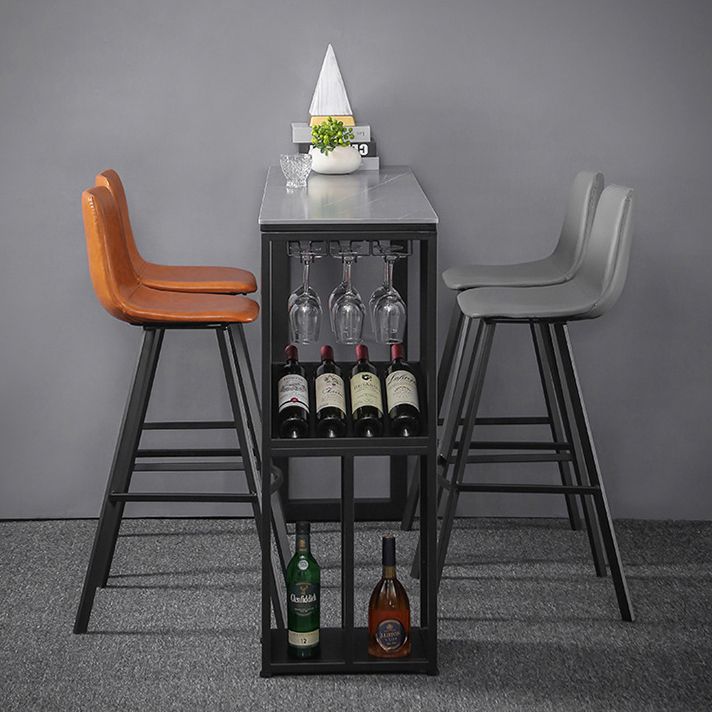 Industrial Style Bar Table Stone Top 42-inch Height Pub Table with Wine Glass Shelf