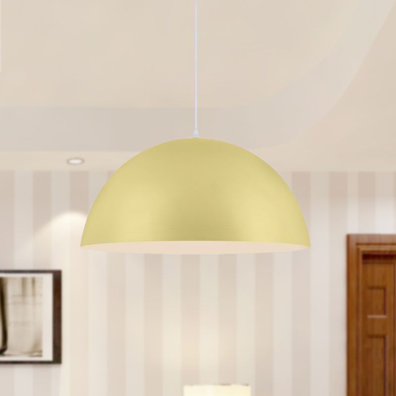 Nordic Style Bowl Pendant Lighting 1 Light Aluminum Suspended Light in Pink/Yellow for Living Room