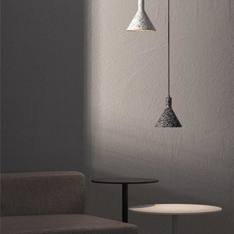 Nordic 1-Bulb hanger lamp Conical Small Suspension Lamp met terrazzo-schaduw voor Diner