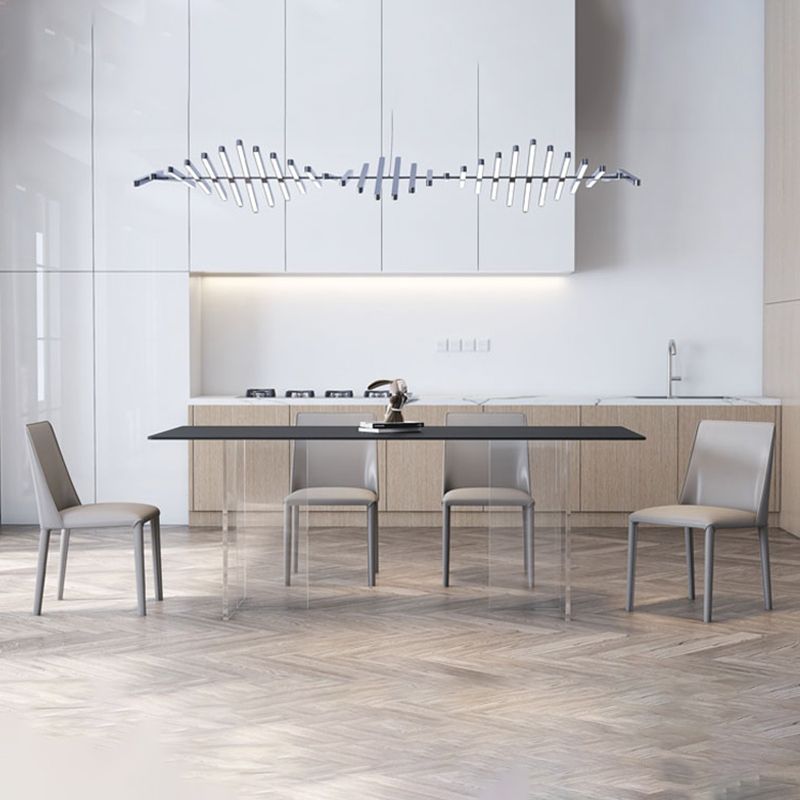 Modern White Dining Room Table Rectangle Acrylic and Stone Double Pedestal Table