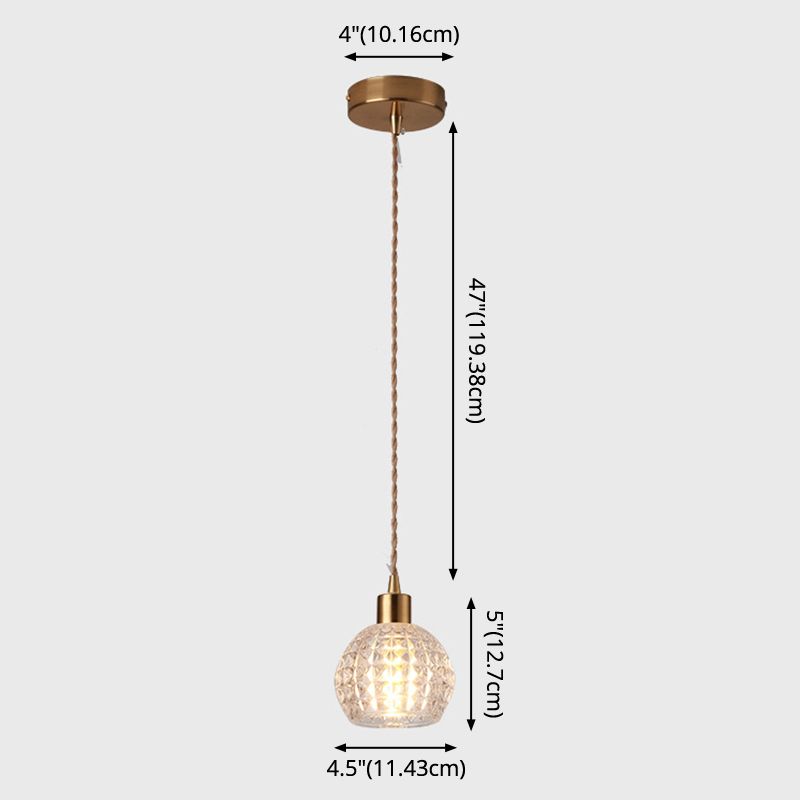 Modern Style Small Pendant Lamp Clear Glass Single-Bulb Bedside Pendulum Light in Brass