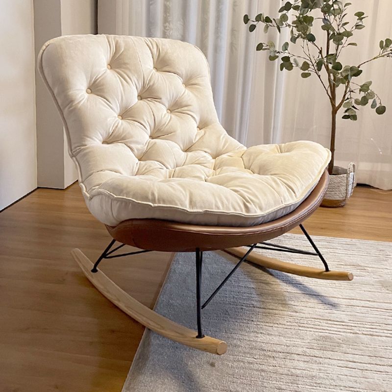 Button-Tufted Rocking Chair Modern Fabric Patchwork Rocking Chair with Ottoman
