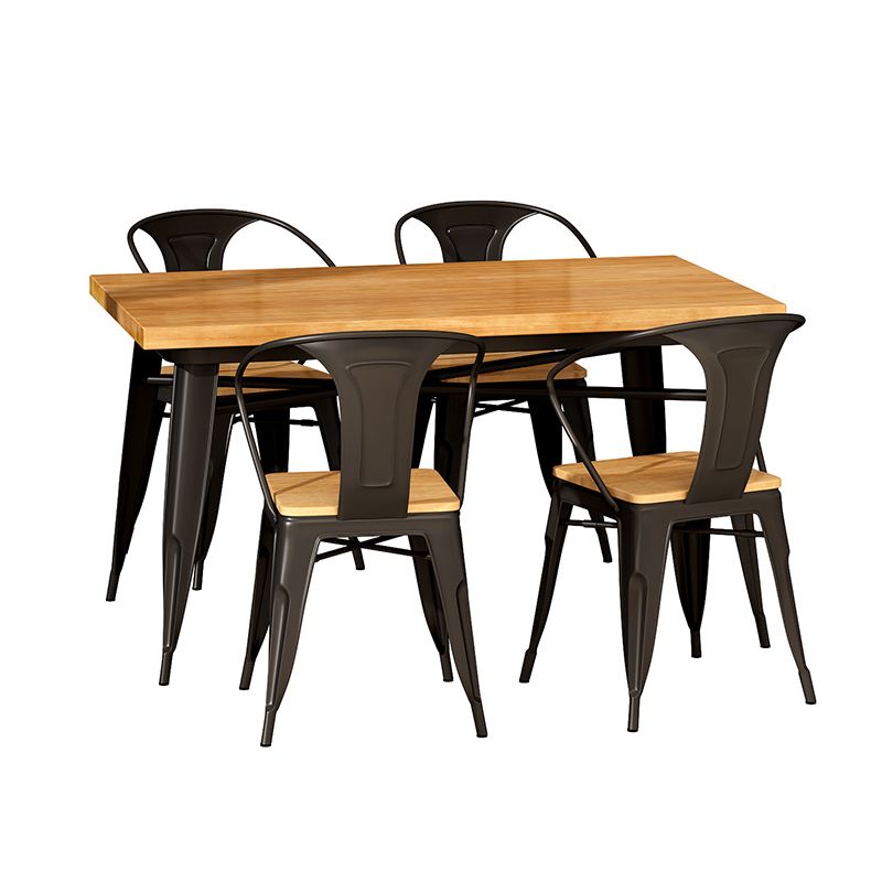 Industrial Style Solid Wood Dining Set with Fixed Table and 4 Legs Base for Home Use