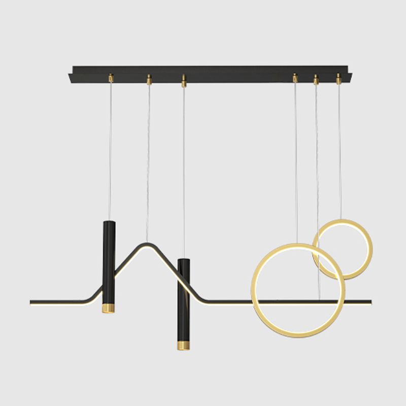 5 Light Geometric Island Lighting Fixtures Contemporary Metal Island Light Fixtures in Black