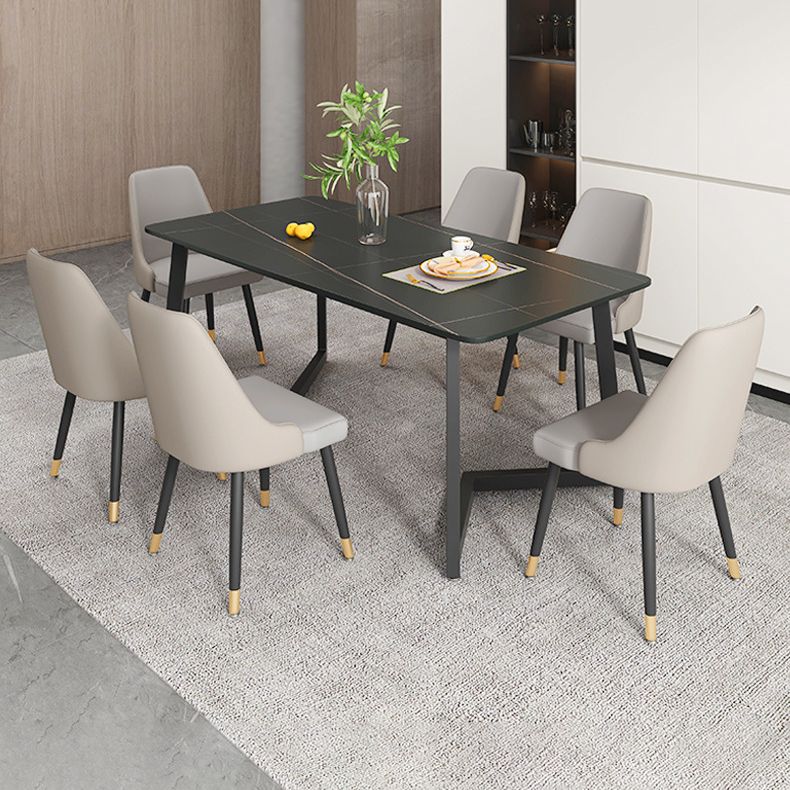 Modern Rectangle Dining Table Sintered Stone Dining Table with Double Pedestal