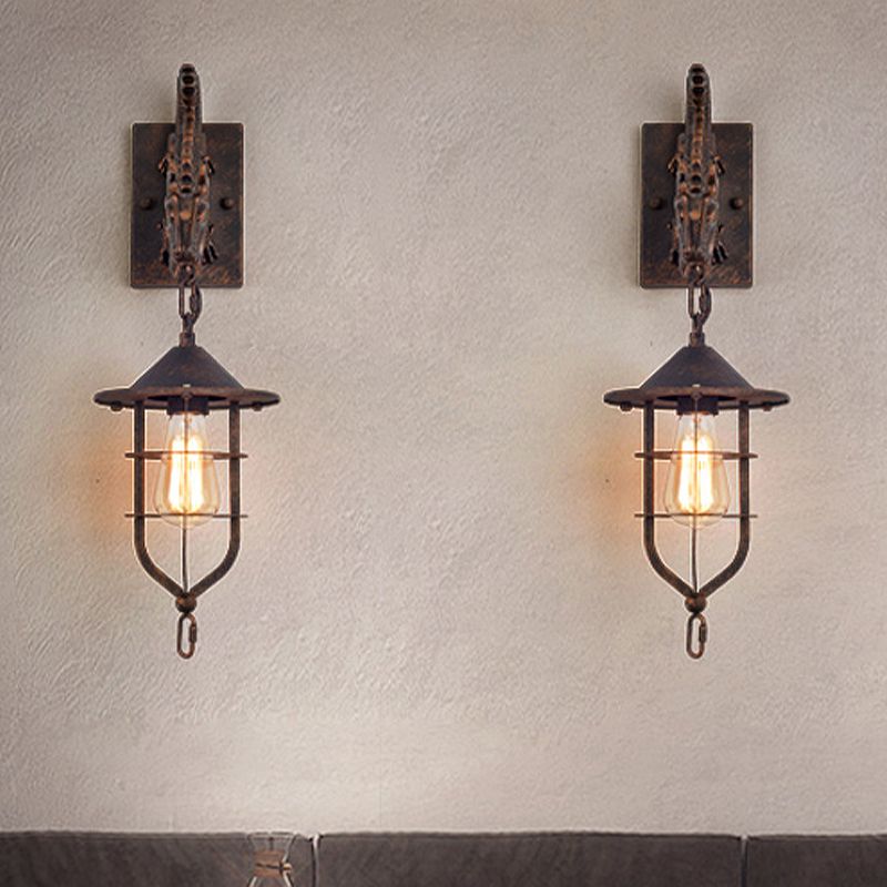 CAGED Coffee Shop Wandleuchte traditionelle Metall 1 leichte Rostleuchte mit Drache