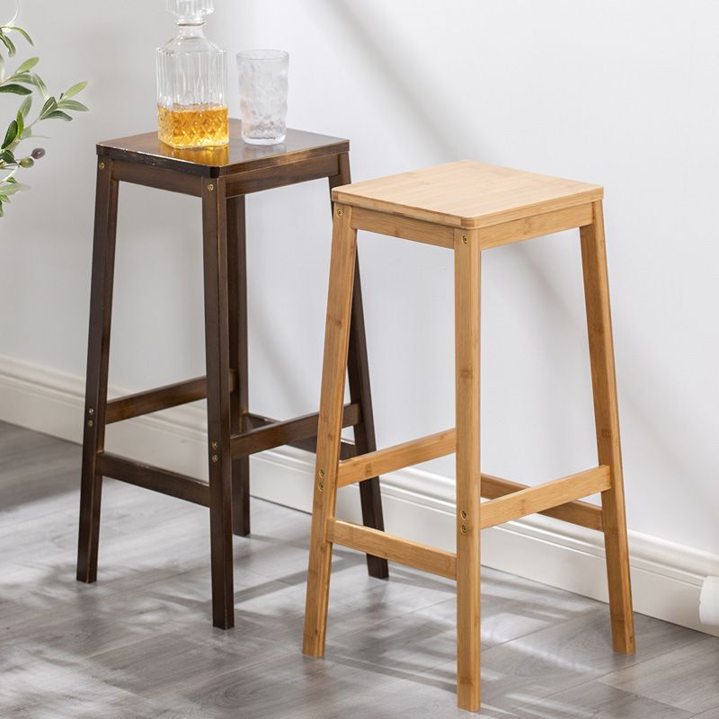 Industrial Square Backless Stool Wooden Footrest Barstool for Living Room