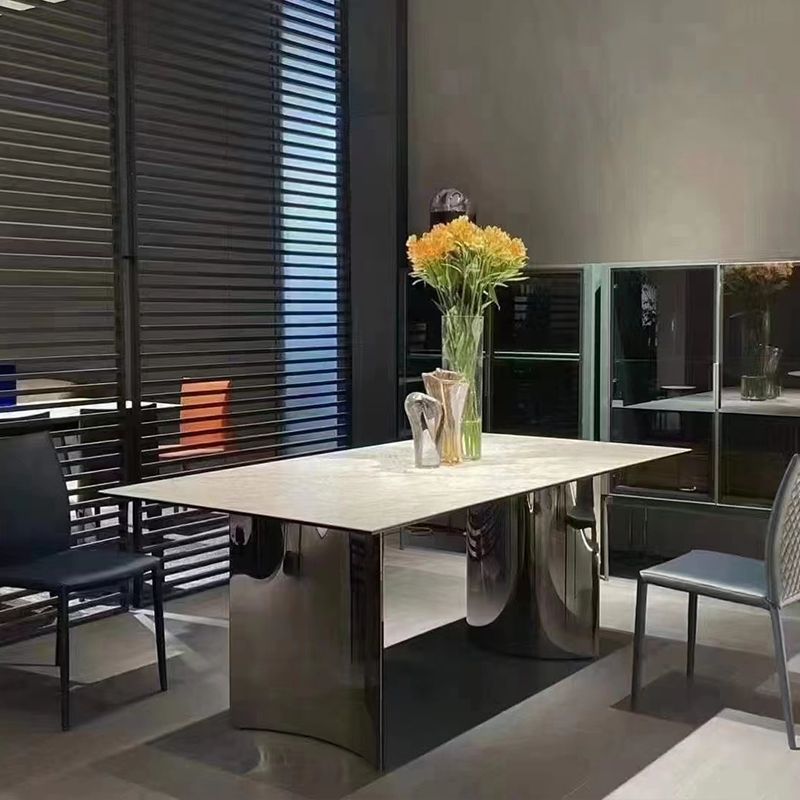 White Modern Stone Table Rectangle Dining Room Table for Kitchen