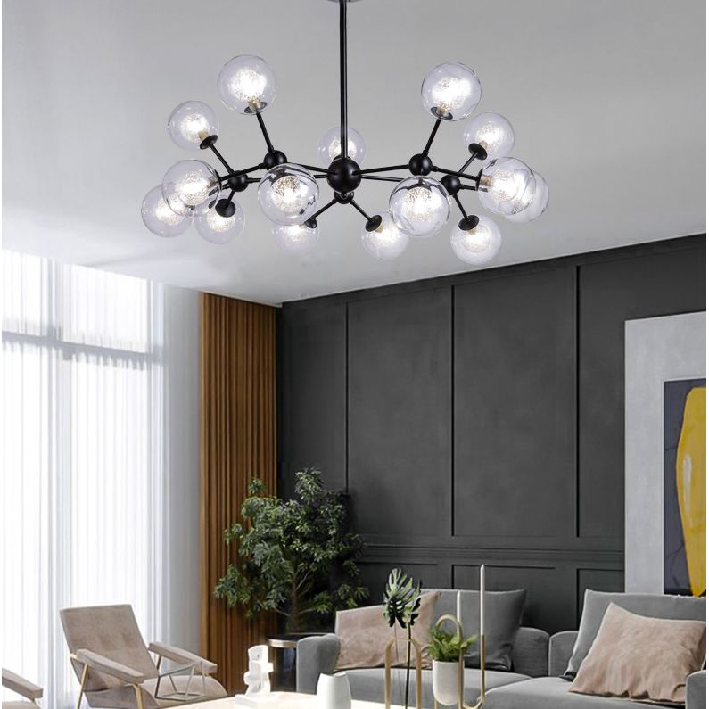Black Branch Hanging Chandelier Light Modern Clear Glass Shade Ceiling Chandelier for Living Room