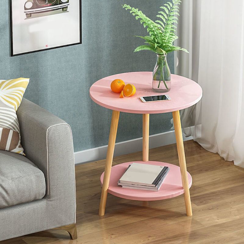 18.5/20.4/21.6" Tall Modern 3 Legs Side Table Wooden Round Top End Table with Shelf