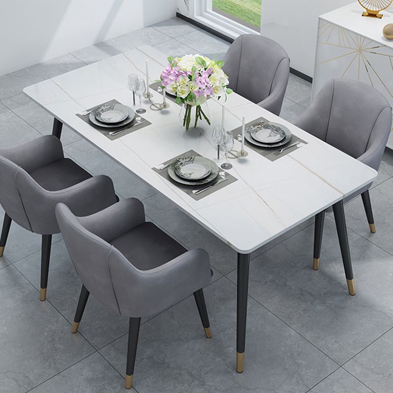Stone Top Rectangle Dinette Table Traditional Luxury Metal Tripod Base Dining Table