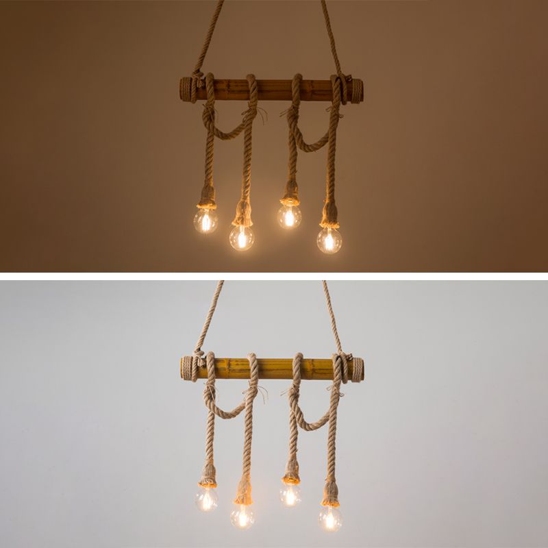 Luce a ciondolo dell'isola di bambù marrone in tela industriale in stile retrò la luce del soffitto per il ristorante