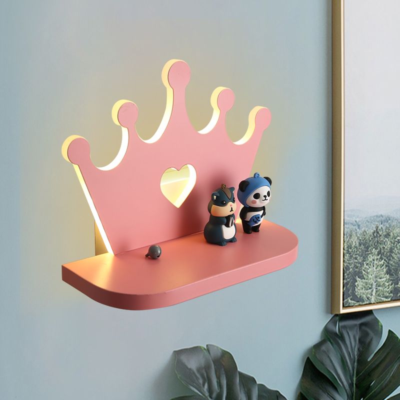 Crown Wall Sconce Lighting Kids Style Metal LED Pink/Gold Wall Mounted Light for Bedside