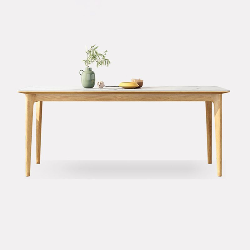 Midcentury Rectangle Dining Table Sintered Stone Table with 4 Legs Wood Base