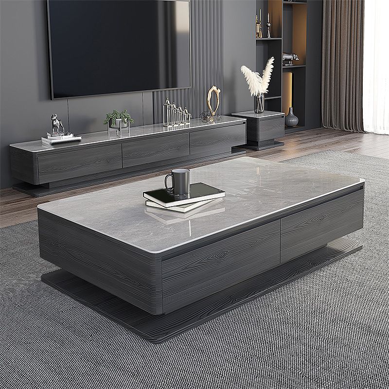 Modern Style Grey/white Slate Top Rectangular Coffee Table with Solid Wood Base