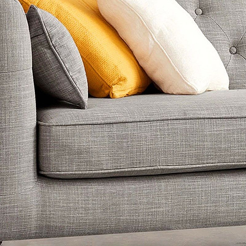 Tufted Fabric Sofa with Tuxedo Arm in Gray Contemporary Style