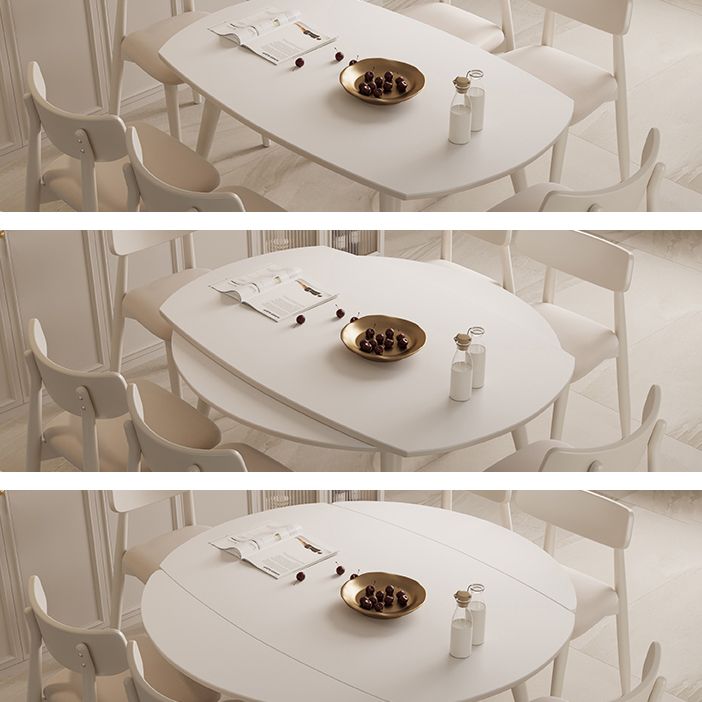 Modern Round Extendable Dining Table White Stone Tabletop with Double Drop Leaf