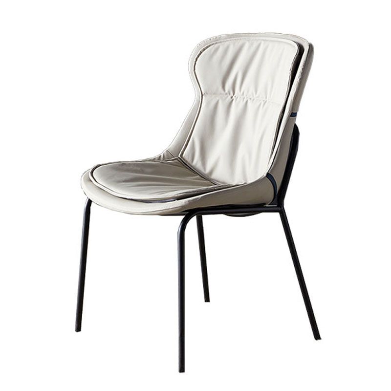 Sillas de comedor de cuero de estilo moderno, respaldo sólido sin brazos, silla lateral de comedor