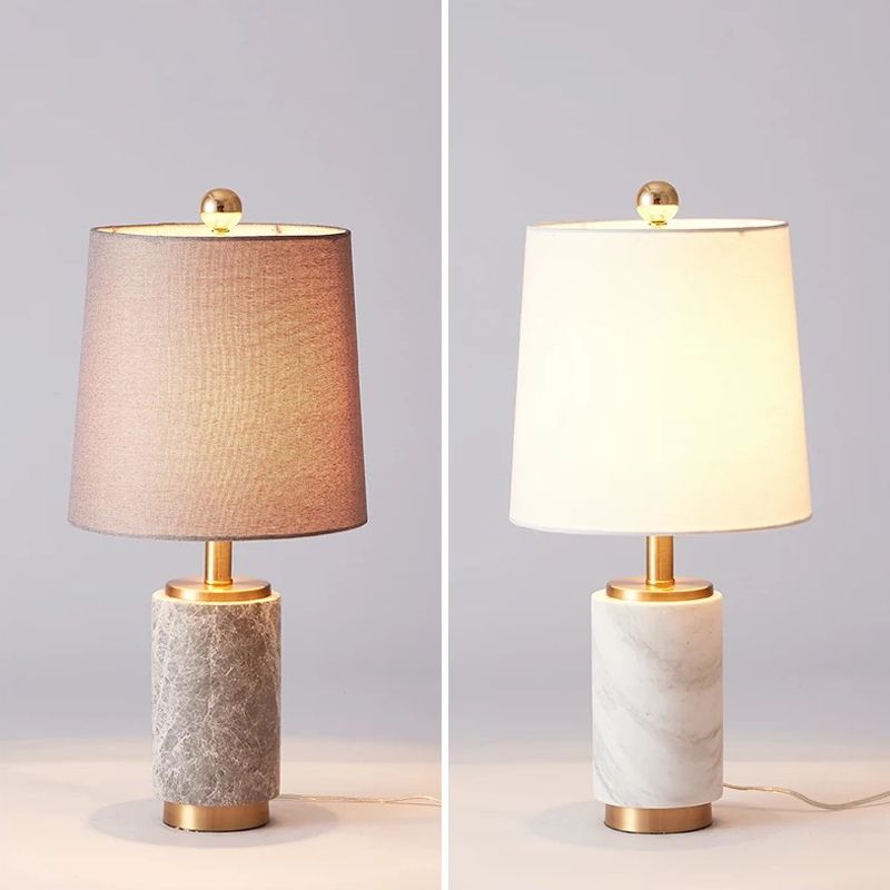 Tissu empire ombre lampe de nuit moderne 1 ampoule noire / gris / blanc table de table claire avec colonne en marbre