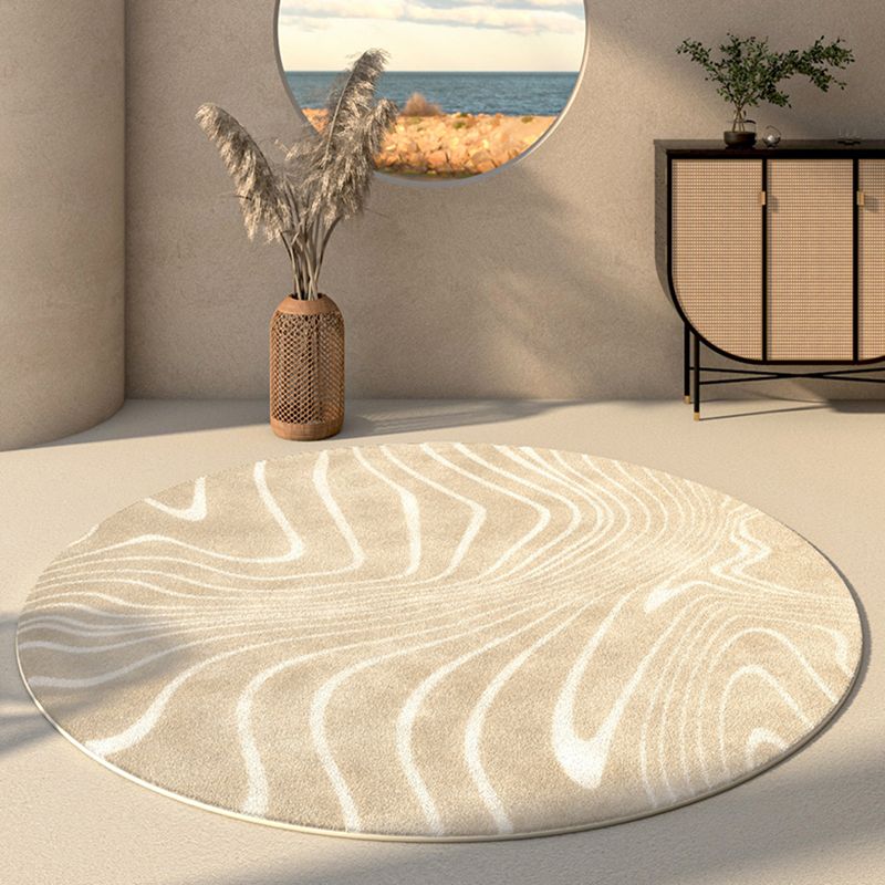 Round Apricot Tone Simple Area Carpet Polyester Stripe Indoor Rug Easy Care Carpet for Living Room