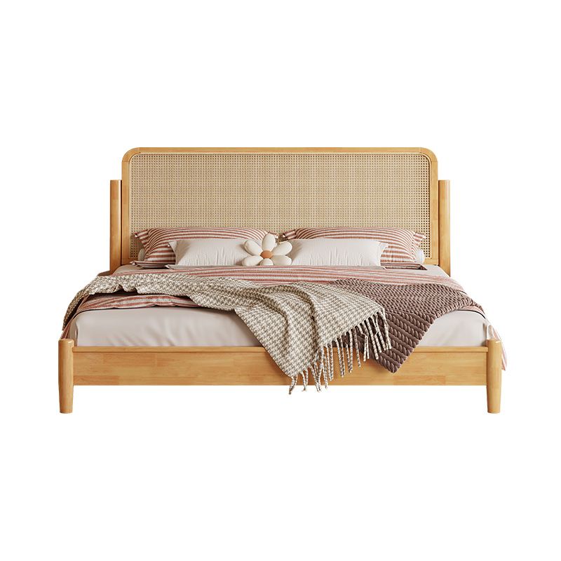 Solid Color Rattan Standard Bed Tropical Panel Bed with Headboard