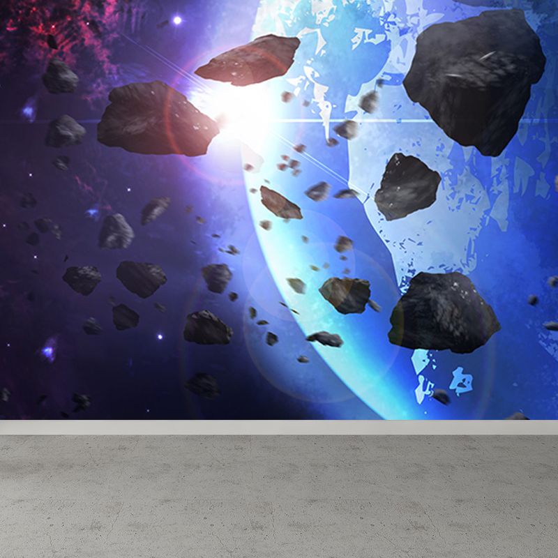Modern Planet View Mural Wallpaper Blue Waterproofing Wall Covering for Girls Bedroom