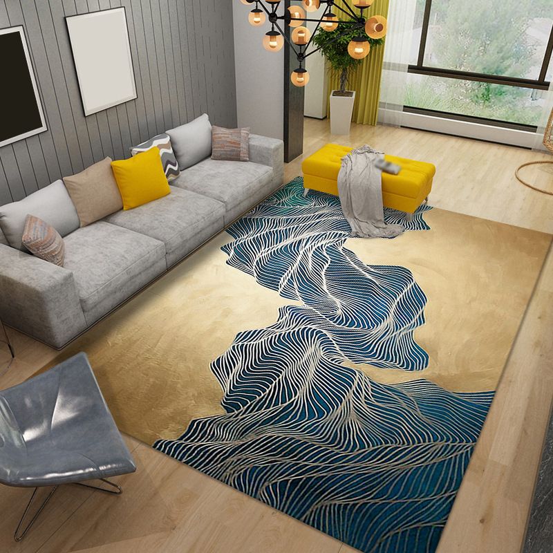 Tapis de tapis moderne noir tapis lavable de ligne irrégulière pour salle de dessin