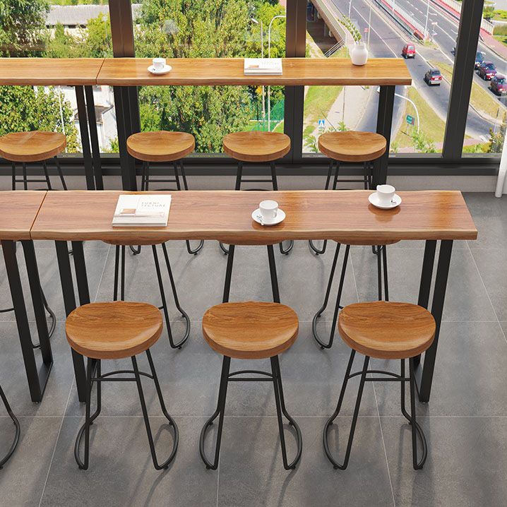 Modern Table Set 1/7 Pieces Bar Rectangle Wood Counter Table with Stools for Milk Tea Shop