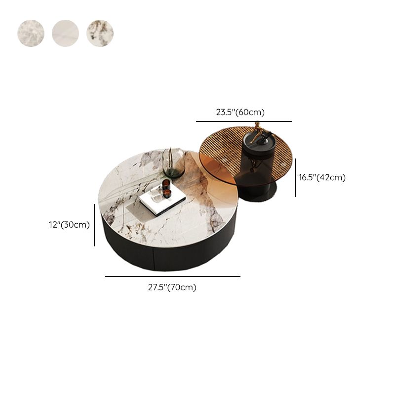 Modern Slate Coffee Table Round Bunching Coffee Table Set with Drawer