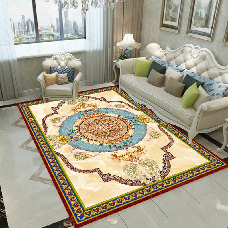Multicolored Living Room Rug Nordic Flower Pattern Indoor Rug Synthetics Non-Slip Backing Easy Care Area Carpet