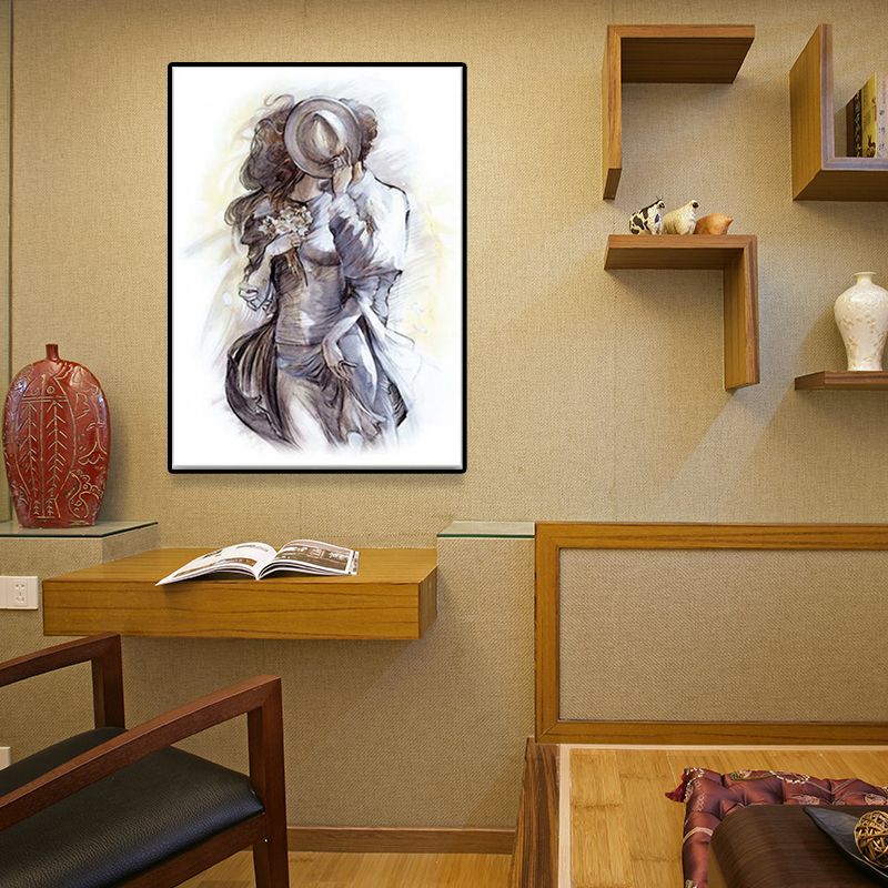 Grey Minimalism Wall Art Print the Hug of Lover from Back Painting for Girls Bedroom