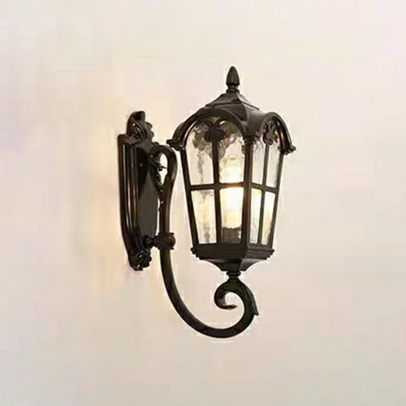 Antique Lantern Shade Wall Sconce Light Metal Cage with Glass 1-Light Sconce Light Fixture