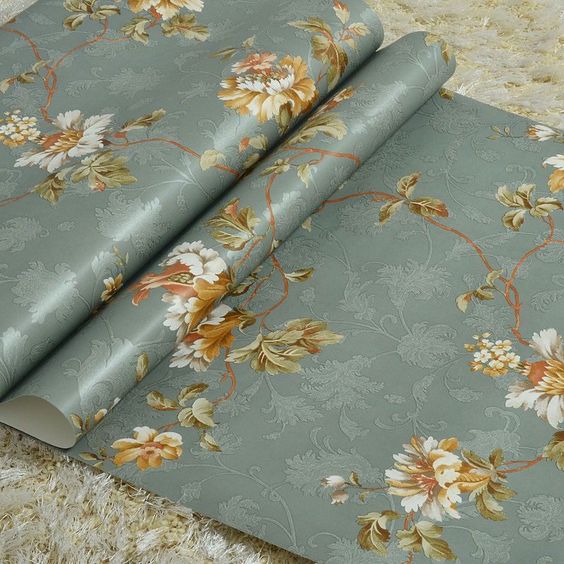 Rural Blossoms Wallpaper Roll for Home Decoration, 57.1 sq ft. Wall Covering in Green and Blue