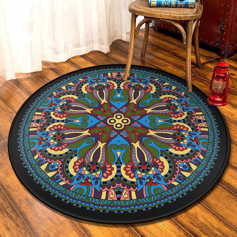 Retro Moroccan Style Rug Multi-Color Mandala Carpet Stain Resistant Machine Washable Non-Slip Backing Rug for Door