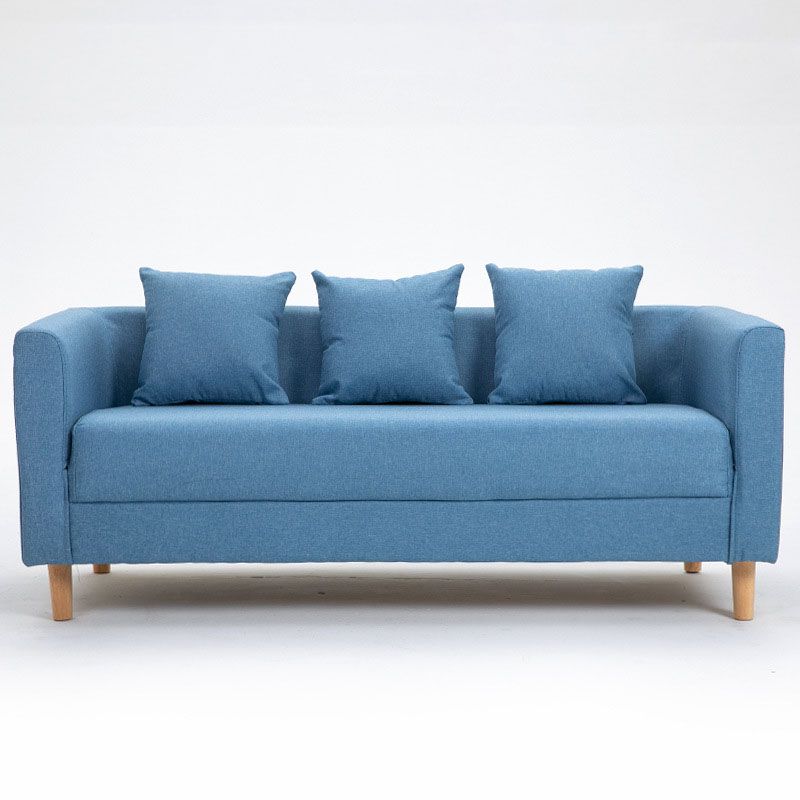 Contemporary Square Arm Standard Settee Couch with Pillows for 3 People