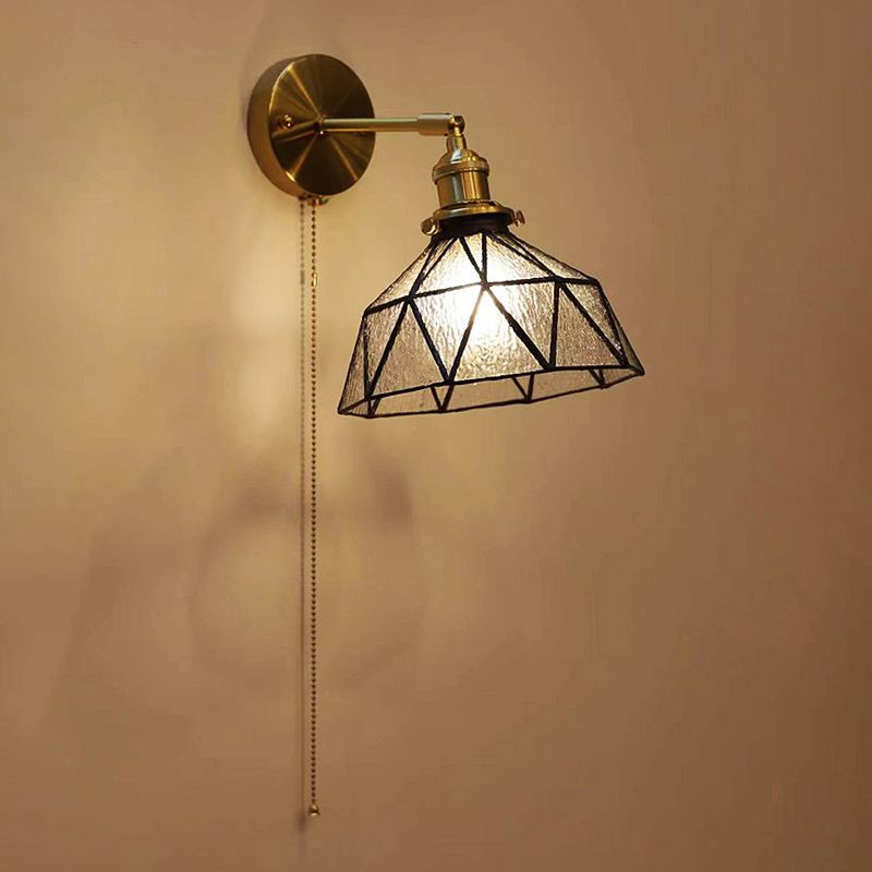 Metal Modern Wall Sconce Geometric Shape Vanity Lamp with Glass Shade for Bathroom