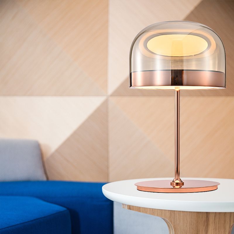 Modern Artistic LED Table Lamp Electroplate Metal Dome Table Light with Glass Shade
