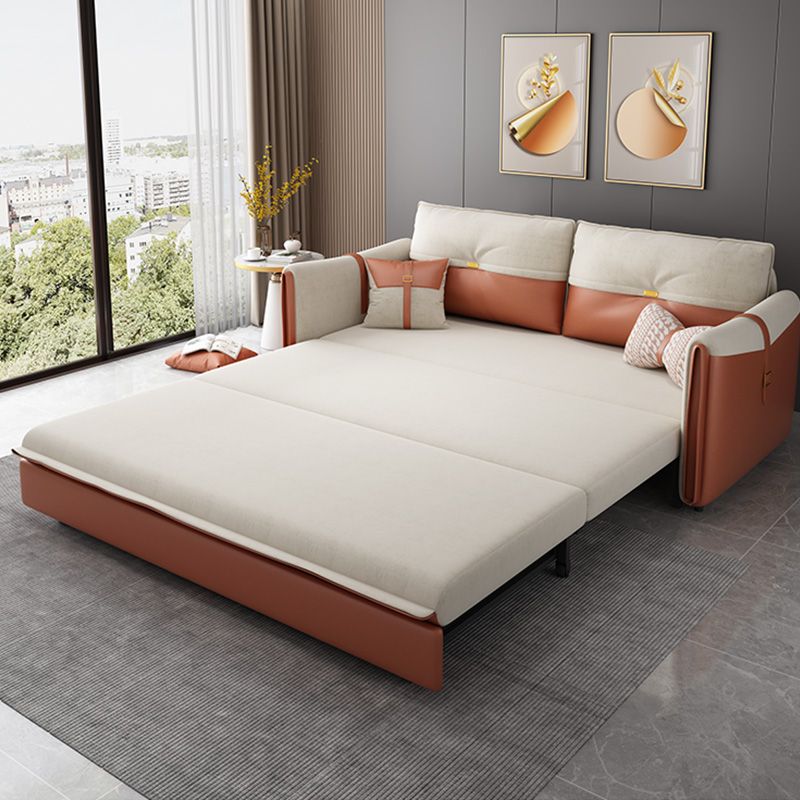 Glam Upholstered Futon Chair Faux leather Square Arms Sleeper Sofa